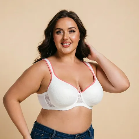 Women Plus Size Lace Bra With Wide Pressure Relieving Shoulder Straps Comfortable Thin Cup Floral Lace Lingerie Top Anti Sagging