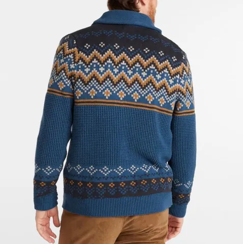 Men's Vintage Geometric Jacquard Knit Cardigan Sweater Shawl Collar Long Sleeve Button Down Outerwear Jacket With Pockets Winter Warm Top