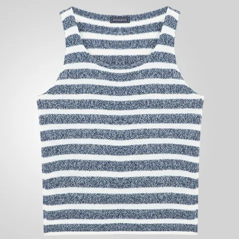 Men's Summer Striped Knit Tank Top Sleeveless Casual Sports Vest U-Neck Breathable Polyester Knitwear Top SY0019
