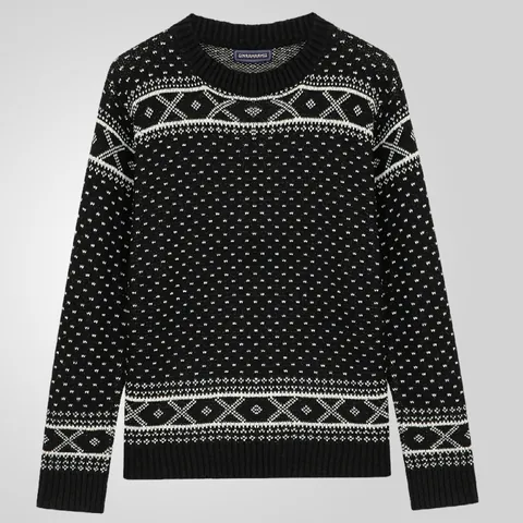 Men Vintage Fair Isle Jacquard Crew Neck Sweater Nordic Style Thickened Knitted Pullover Polyester Long Sleeve Top For Winter