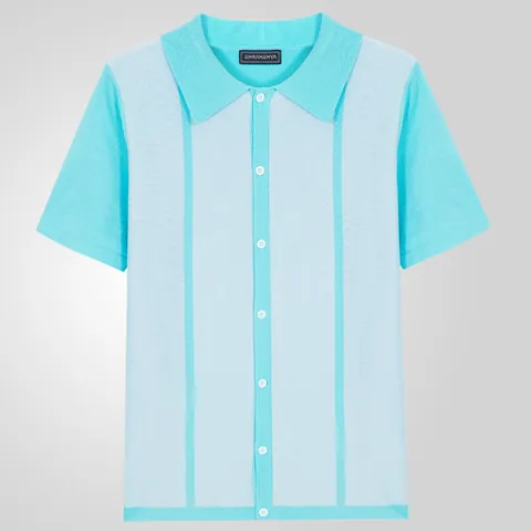 Polo da Uomo in Maglia a Maniche Corte Color Block a Righe Cardigan Casual Slim Fit Estate Moda Polo Top per Uomo