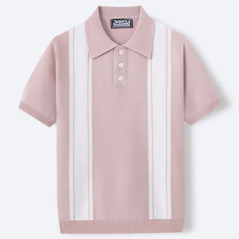 Men's Business Casual Polo Shirt Vertical Striped Contrast Color Knit Short Sleeve Top For Summer Fashion Office Wear