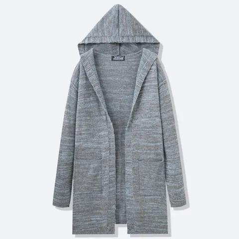 Men Long Hooded Knit Cardigan Retro Loose Fit Jacquard Open Front Sweater Coat Autumn Winter Warm Polyester Top