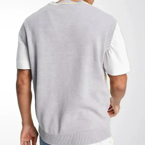 Chaleco de Punto Argyle Vintage para Hombre Cuello en V Sin Mangas Acrílico Color de Contraste Estilo Preppy Suéter Chaleco Top