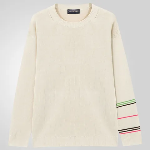 Heren Casual Polyester Gebreide Trui Contrastkleur Gestreept Ronde Hals Lange Mouw Pullover Ruime Pasvorm Streetwear Top Voor Herfst