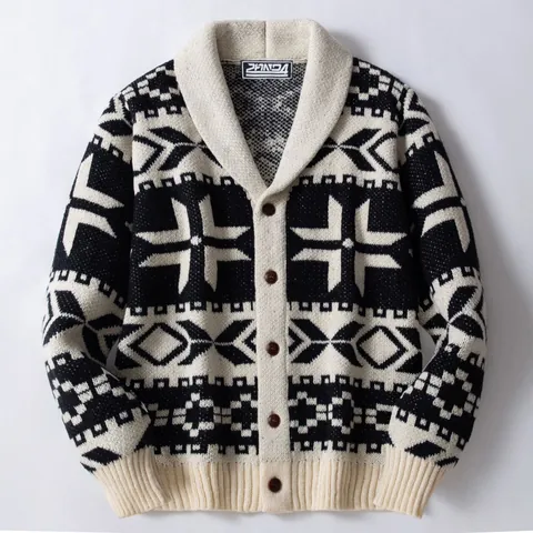 Heren Retro Etnisch Gebreid Vest Met Sjaalkraag En Geometrische Patronen Dik Gebreid Vest Voor Herfst En Winter