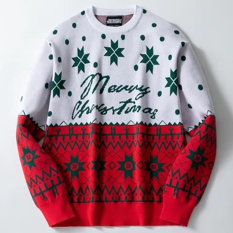 Heren Retro Kerst Jacquard Gebreide Trui Lange Mouwen Ronde Hals Pullover Feestelijke Top Kerstmis Gebreide Kleding
