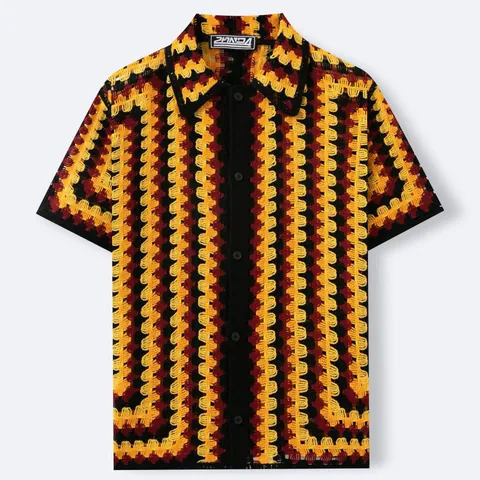 Heren Vintage Vakantiestijl Gehaakte Opengewerkte Gebreide Poloshirt Retro Golfpatroon Korte Mouw Top