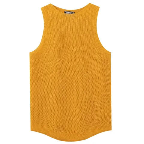 Men's Casual Hollow Out Knitted Vest Summer Loose Round Neck Sleeveless Polyester Knitwear Top Streetwear Mesh Tank Top