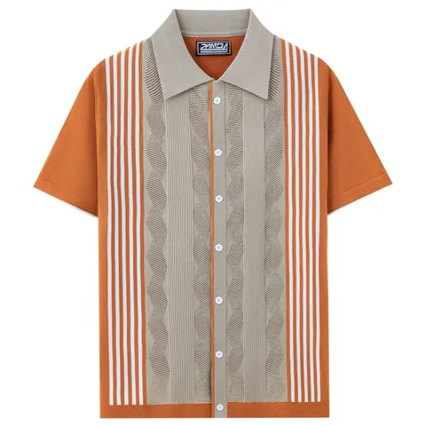 Men Casual Knitted Polo Shirt Short Sleeve Striped Color Block Viscose Top Retro Summer Breathable Fashion Polo Tee Top