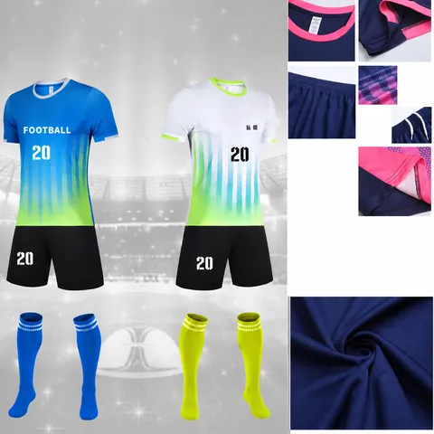 Unisex Kids Adult Soccer Jersey Set Quick Dry Polyester Breathable Training Uniform Gradient Short Sleeve Top And Bottom