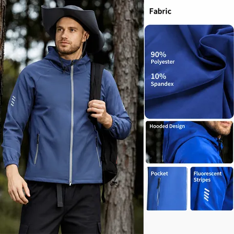 Veste Coupe-vent de Sport à Capuche Réfléchissante Imperméable Doublée de Polaire Respirante de Course Top Homme Femme