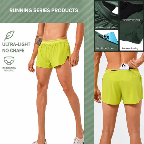Men Quick Dry Double Layer Sports Shorts With Built-in Lining Running Training Basketball Elastic Marathon Shorts