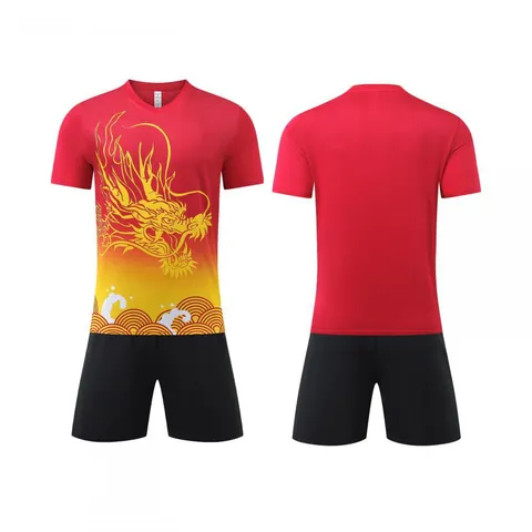 Men Dragon Boat Racing Suit Quick Dry Sports Team Uniform Dragon Print Summer Breathable Short Sleeve Top And Bottom Set Training Clothing