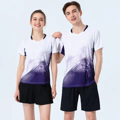 Professional Quick Dry Badminton Sportswear Top And Bottom Set Short Sleeve V Neck Ice Silk Tennis Outfit For Women Men