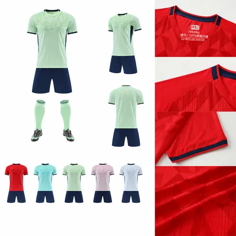 Top And Bottom Soccer Jersey Set For Men Women Kids Quick-Dry Jacquard Football Training Suit Breathable Sportswear Set