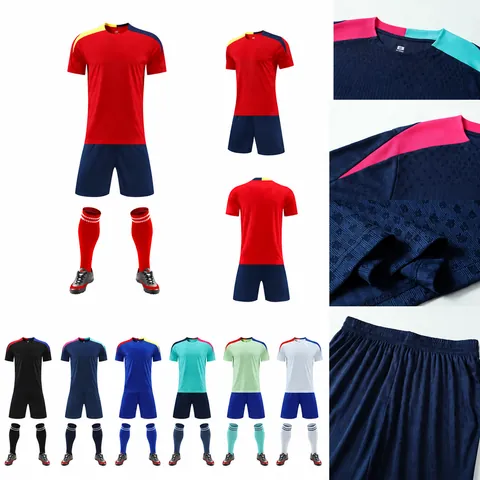 Unisex Breathable Soccer Training Jersey And Shorts Set Quick Dry Polyester Football Uniform Kit Blank Top And Bottom
