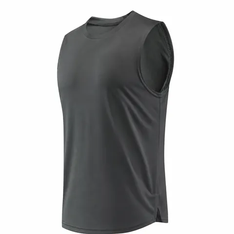 Quick Dry Basketball Training Vest Men Sleeveless Sports Top Wide Shoulder Side Slit Breathable Mesh Polyester Tank Top
