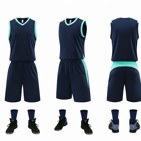 American Style Narrow Shoulder Basketball Jersey Set Breathable Quick Dry Polyester Sports Top And Bottom For Adults Kids