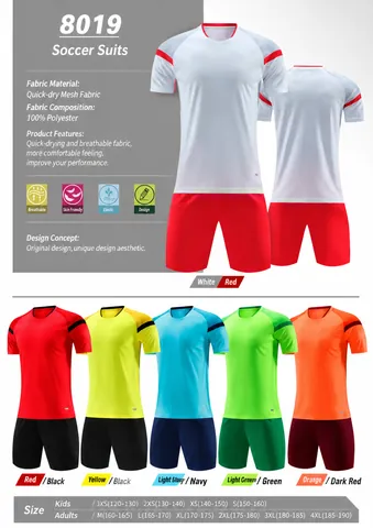 Maillot de Foot Top Et Bottom Polyester Respirant Uniforme d'Entraînement de Football Manches Courtes Vêtement de Sport Survêtement pour Hommes Femmes Enfants