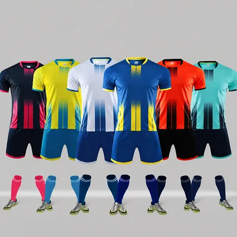 Tenue de Football à Séchage Rapide Ensemble Maillot et Short Uniforme d'Entraînement Rayé Hommes Femmes Enfants Vêtements de Sport Équipe