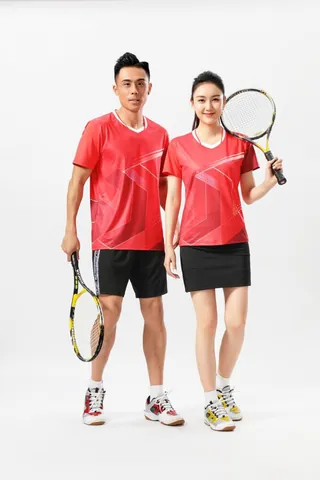 Professional Badminton Tennis Sport T-Shirt Quick Dry Breathable Polyester Spandex Geometric Pattern Men Women Athlete Top
