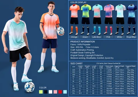 Polyester Breathable Quick-Drying Soccer Uniform Top And Bottom Gradient Athletic Training Sportswear Set For Men Kids