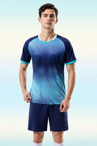 Polyester Breathable Quick-Drying Soccer Uniform Top And Bottom Gradient Athletic Training Sportswear Set For Men Kids