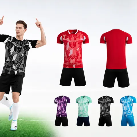 Professional Polyester Football Training Top And Bottom Geometric Lion Print Breathable Quick Dry Soccer Kit For Adult Kids