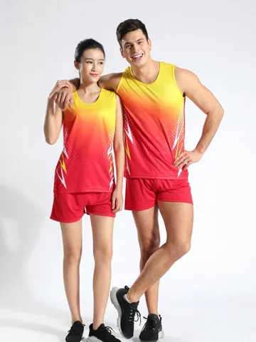 Unisex Track and Field Suit Set Gradient Quick Dry Running Vest And Shorts Athletics Training Uniform Sportswear Set