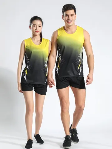 Unisex Track and Field Suit Set Gradient Quick Dry Running Vest And Shorts Athletics Training Uniform Sportswear Set