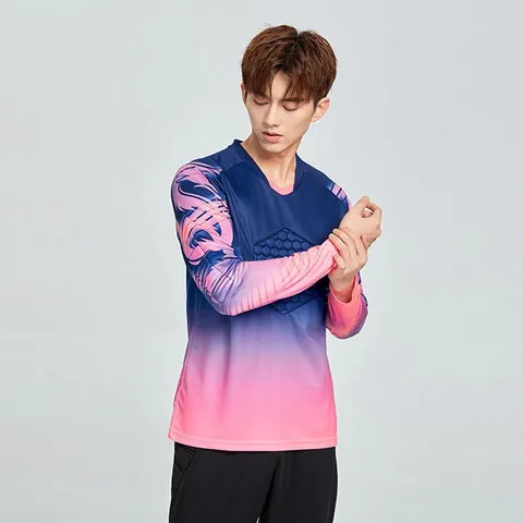 Professional Soccer Goalkeeper Jersey Padded Football Training Suit Long Sleeve Breathable Gradient Top And Bottom For Men Kids