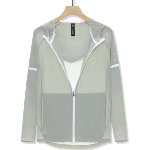 Giacca Sottile con Cappuccio Protezione Solare da Donna Leggera Sportiva all'Aperto in Nylon Elastan con Cerniera e Strisce Riflettenti Cappotto Estivo