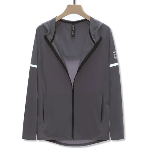 Giacca Sottile con Cappuccio Protezione Solare da Donna Leggera Sportiva all'Aperto in Nylon Elastan con Cerniera e Strisce Riflettenti Cappotto Estivo