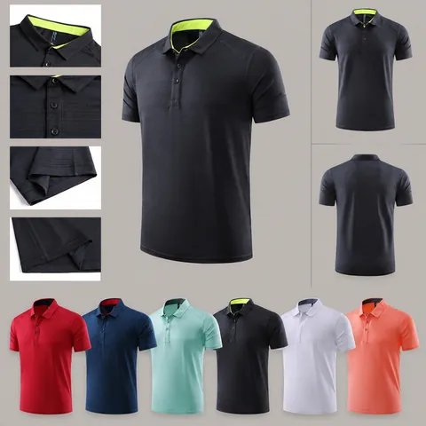 Men's Performance Quick Dry Polo Shirt Ice Silk Breathable High Elastic Short Sleeve Golf Polo Solid Color Athletic Top