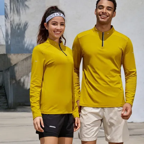 Men Long Sleeve Sports T-Shirt Quarter Zip Stand Collar Quick Dry Athletic Top For Running Fitness Teamwork Uniform Apparel