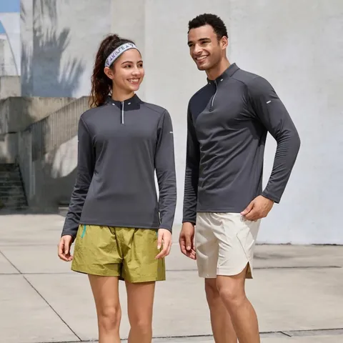 Men Long Sleeve Sports T-Shirt Quarter Zip Stand Collar Quick Dry Athletic Top For Running Fitness Teamwork Uniform Apparel