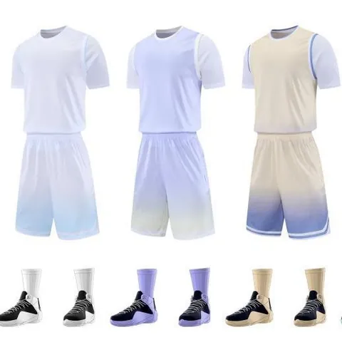 Basketball Jersey Set For Men Women Gradient Color Quick Dry Mesh Fabric Sports Uniform Top And Bottom Basketball Competition Suit