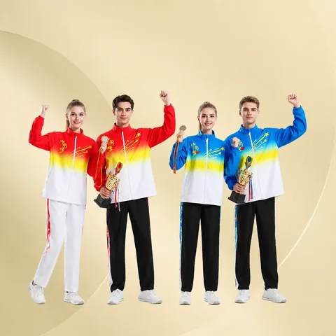 Unisex Polyester Sportanzug Top And Bottom China Team Stil Farbverlauf Druck Reißverschluss Jacke Und Lange Hose Für Training