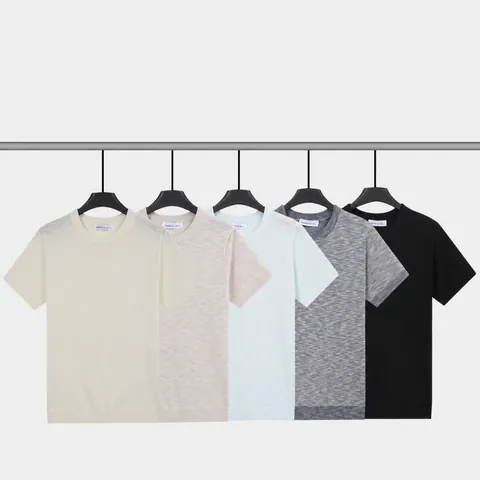 T-Shirt en Tricot Frais en Soie de Glace pour Hommes Été Casual Manches Courtes Col Rond Respirant Couleur Unie Top Mode
