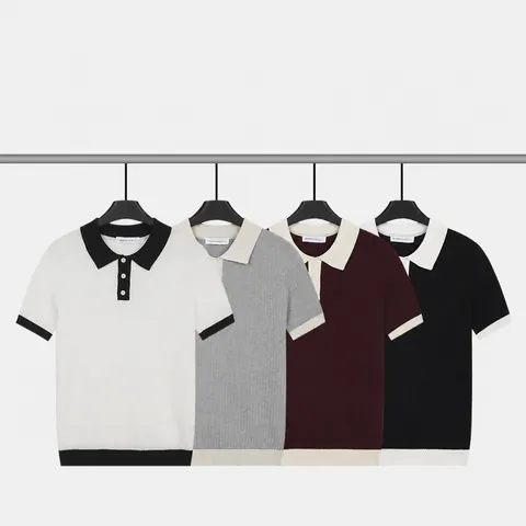Men Summer Thin Ice Silk Cool Feel Half Button Waffle Knit Short Sleeve Polo Shirt Breathable Casual Fashion Streetwear Top