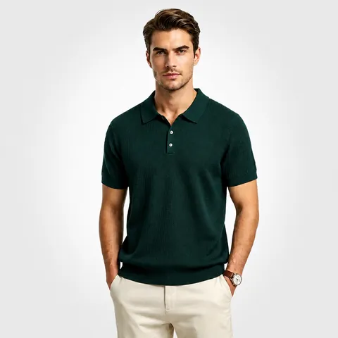 Men Knitted Polo Shirt Ice Silk Cooling Viscose Polyester Short Sleeve Top Business Casual Solid Color Breathable Shirt