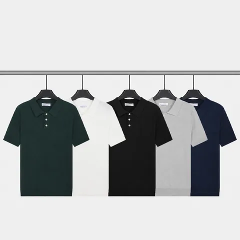 Polo pour Hommes Business Décontracté en Soie Glacée Manches Courtes Tricoté Respirant Couleur Unie Coupe Ajustée Été Haut