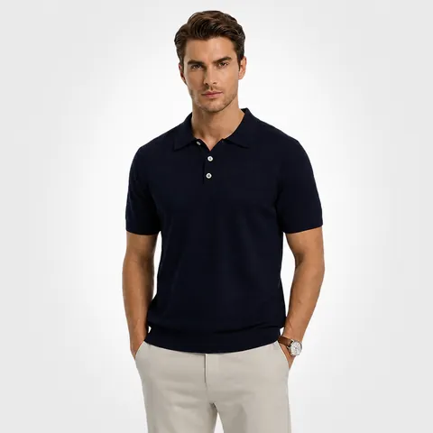 Polo en Tricot pour Hommes Style Américain Rétro Couleur Unie Manches Courtes Frais Mélange de Viscose T-Shirt d'Été Décontracté