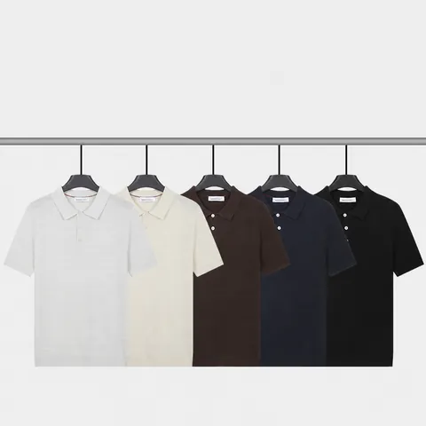 Polo en Tricot pour Hommes Style Américain Rétro Couleur Unie Manches Courtes Frais Mélange de Viscose T-Shirt d'Été Décontracté