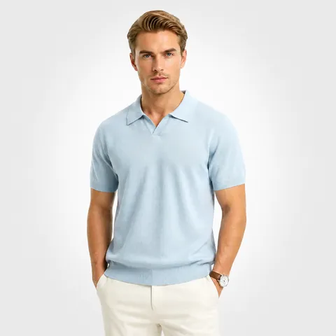 Polo da Uomo Business Casual in Tessuto Raffreddante Seta di Ghiaccio Tinta Unita a Maglia Manica Corta Top Estivo di Lusso