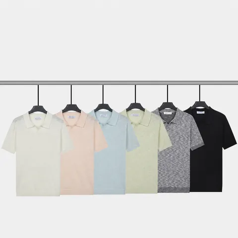Polo da Uomo Business Casual in Tessuto Raffreddante Seta di Ghiaccio Tinta Unita a Maglia Manica Corta Top Estivo di Lusso