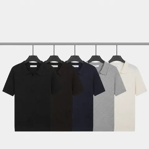 Polo en Maille de Soie de Glace pour Hommes Col Mouette Été Respirant Rafraîchissant Couleur Unie Manches Courtes Business Casual
