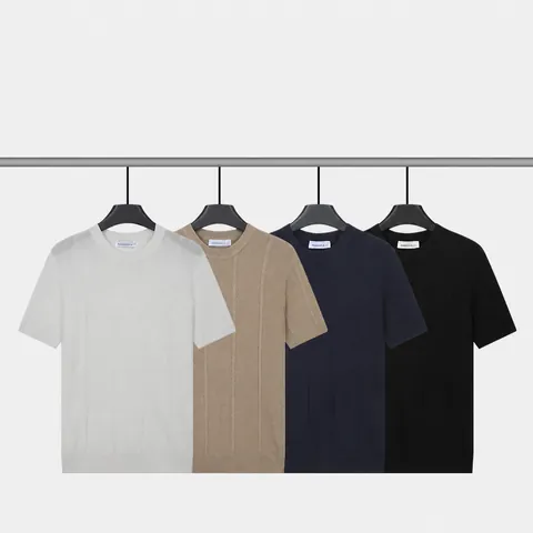 Maglietta da Uomo in Maglia di Seta di Ghiaccio Manica Corta Girocollo Viscosa Poliestere Stile Old Money Traspirante Tinta Unita Top Smart Casual