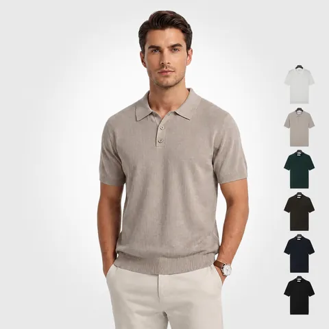 Polo en Tricot de Soie de Glace Rafraîchissant pour Homme Été Respirant à Manches Courtes Business Casual Polo Top Homme Couleur Unie